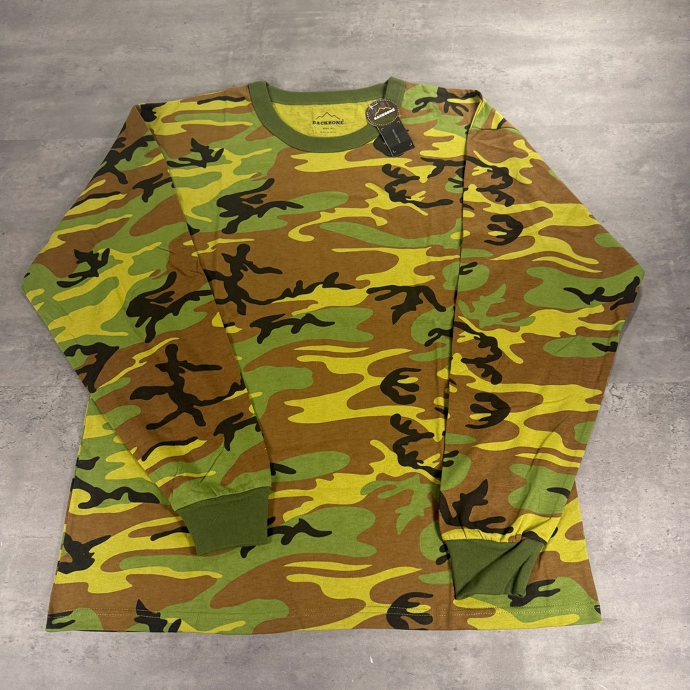 Backbone Long Sleeve TShirt Mens XL Green Camo Crewneck Ribbed Cuffs Outdoor Tee